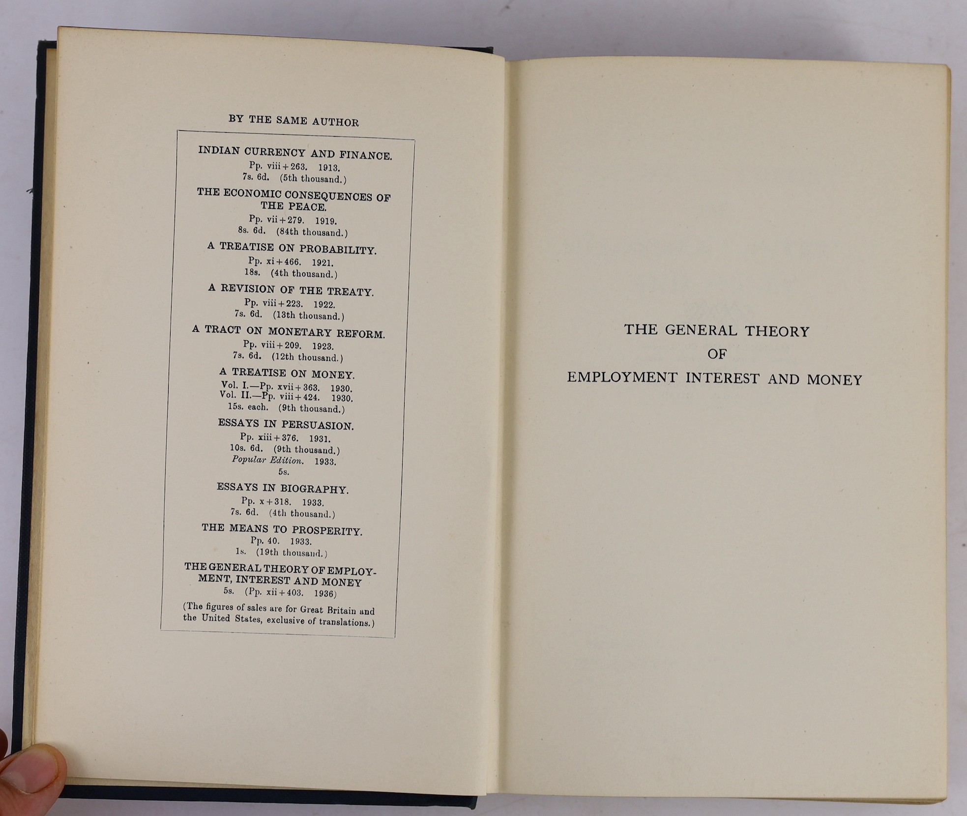 Keynes, John Maynard - The General Theory of Employment Interest and Money. First Edition.